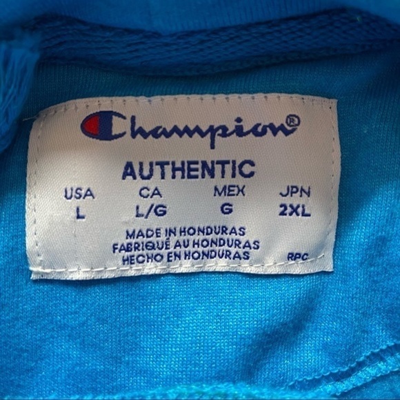 Champion Cerulean Turquoise Blue Cotton Hoodie Sweatshirt Size Large NWOT - Picture 4 of 13